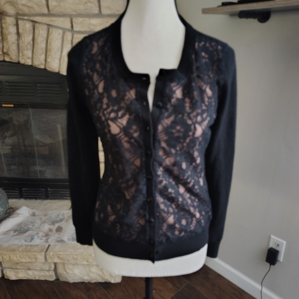 Banana Republic Black Knit Lace Sweater Medium